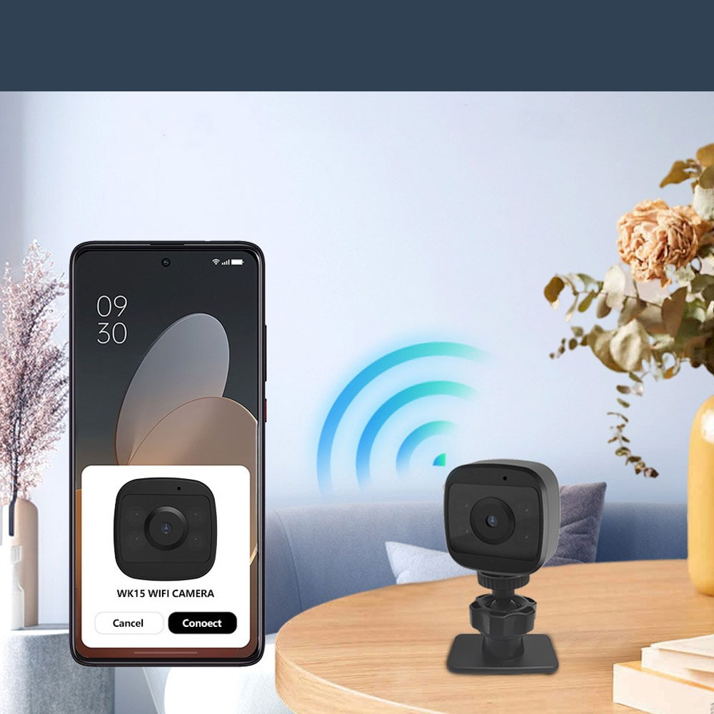 Mini WiFi IP Kamera HD 720p Infrarot LED's Nachtsichtfunktion mit Micro SD Kartenslot   Halterung iOS/Android - Schwarz