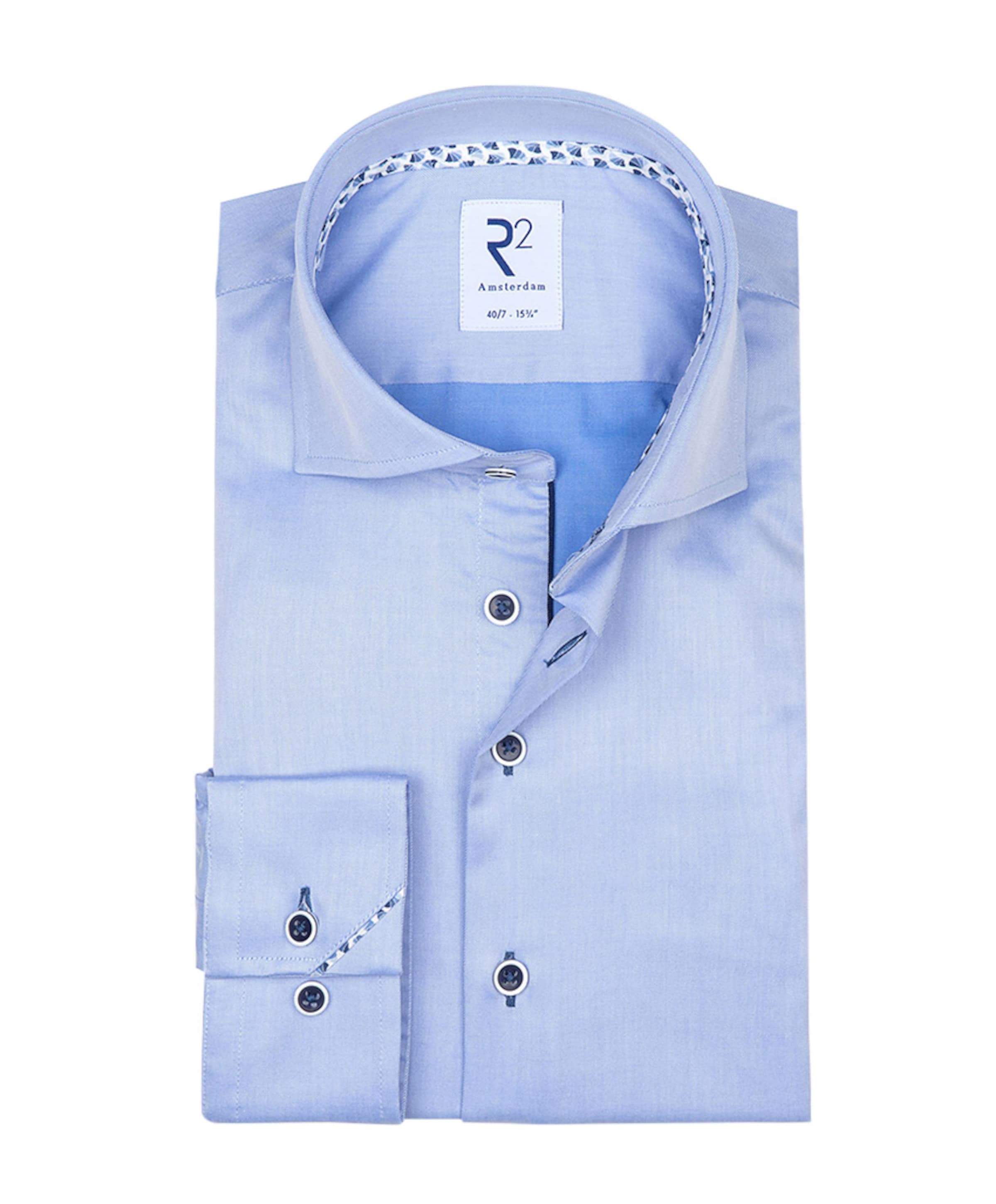 R2 Amsterdam Heren overhemd extra lange mouw blauw
