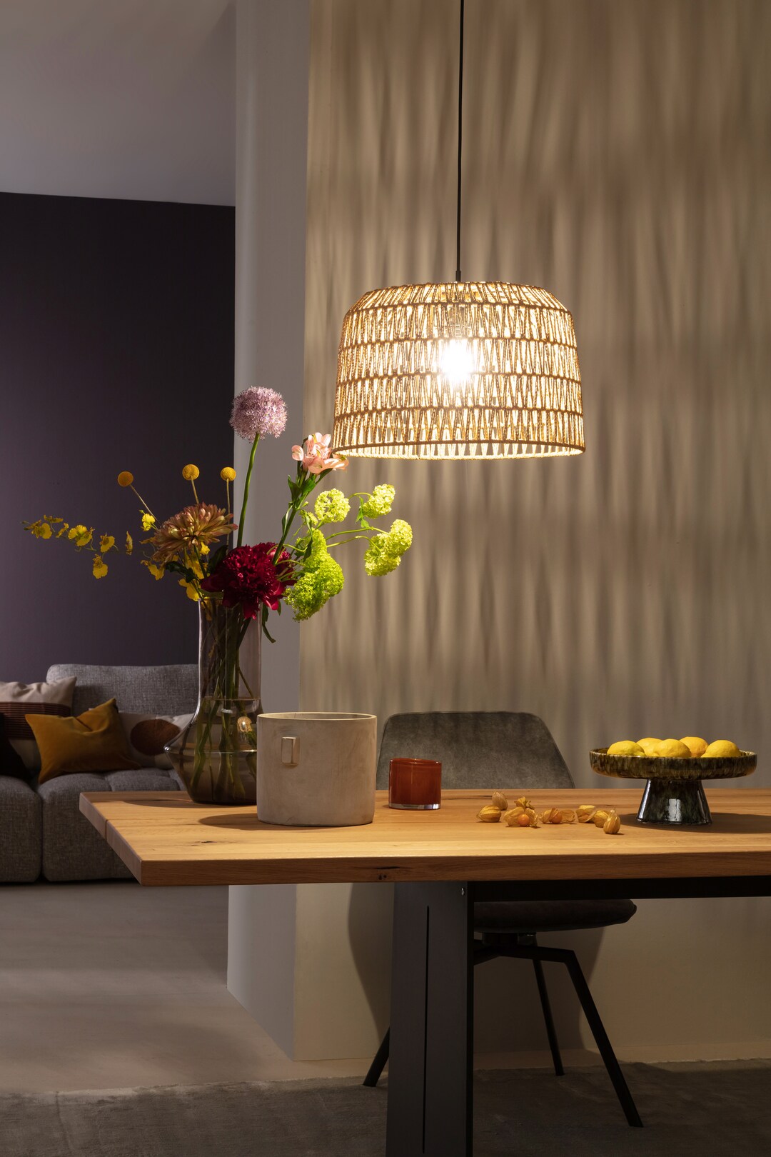 easy! by FHL Retrofit Pendelleuchte Macra beige 46x46cm H140cm