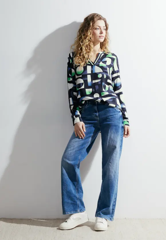 Print Viskosebluse - universal blue