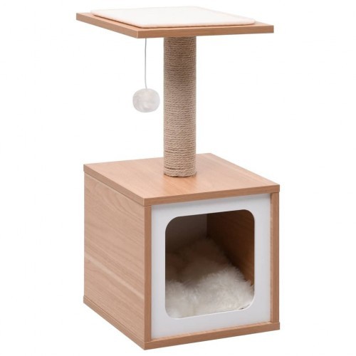 Arranhador branco para gatos com tapete para arranhar
