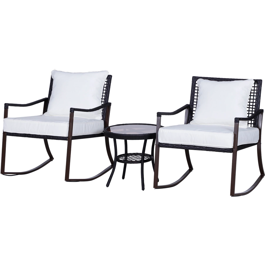 Outsunny Rattan Schaukelstuhl als 7-tlg. Set braun, cremeweiß