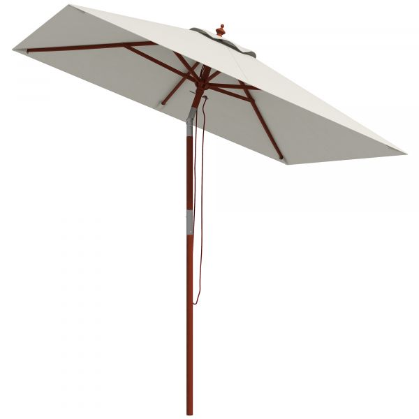 Outsunny Guarda sol de Jardim 200x150x230cm Chapéu de Sol Inclinável com Polia Duplo Teto e Mastro Desmontável de Madeira Bege - 84D-017V00BG