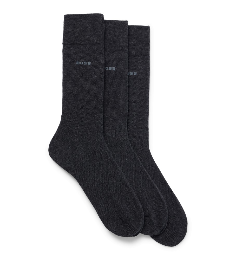 Pacote com 3 pares de meias longas padrão BOSS, pretas.