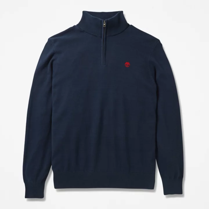 Blusa de moletom Williams River com zíper até o peito para homens na cor azul marinho.