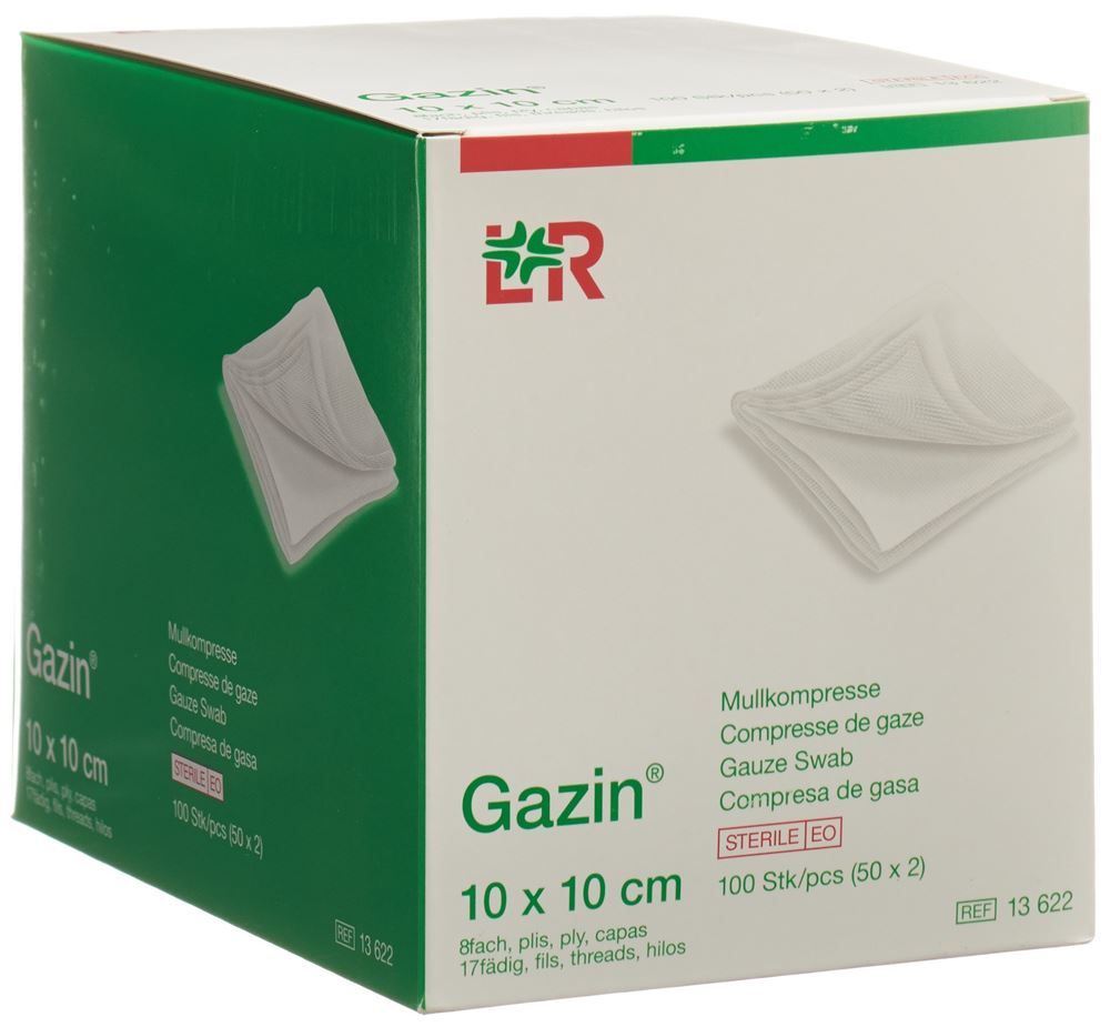GAZIN Mullkompressen 10x10cm 8fach steril 2 Stk