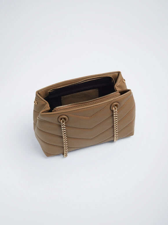 Bolsa acolchoada com corrente - Marrom