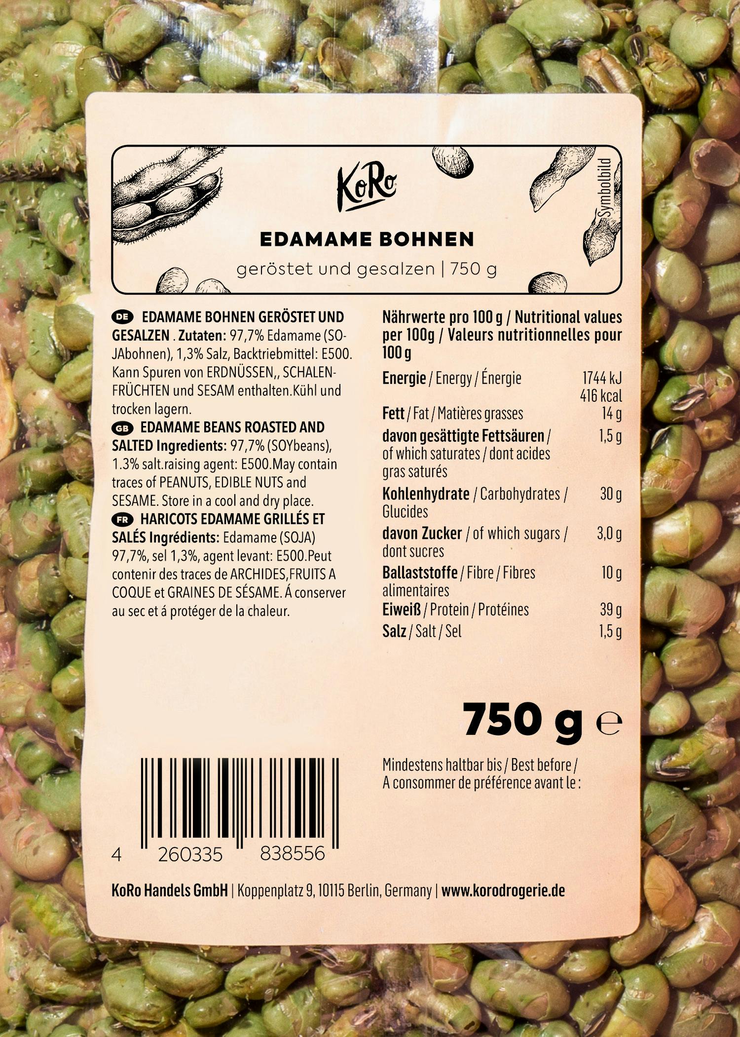 Geröstete und gesalzene Edamame Bohnen 750 g