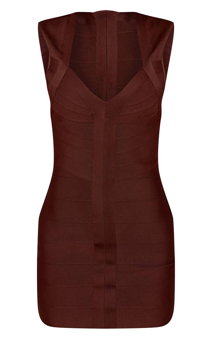 Chocolat Robe Moulante Mini Bandage À Encolure Cœur Et Manches Courtes