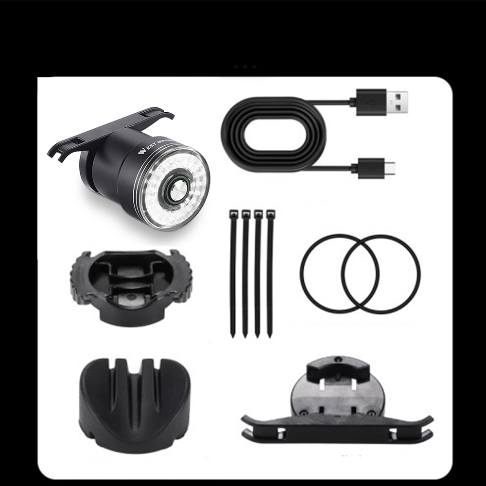 Wiederaufladbares USB Fahrrad Rücklicht Intelligentes COB LED Bremslicht Warnlicht IP65 - Weiss