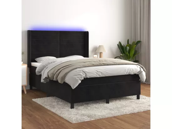 Sommier tapissier avec matelas et LED Noir 140x190 cm Velours