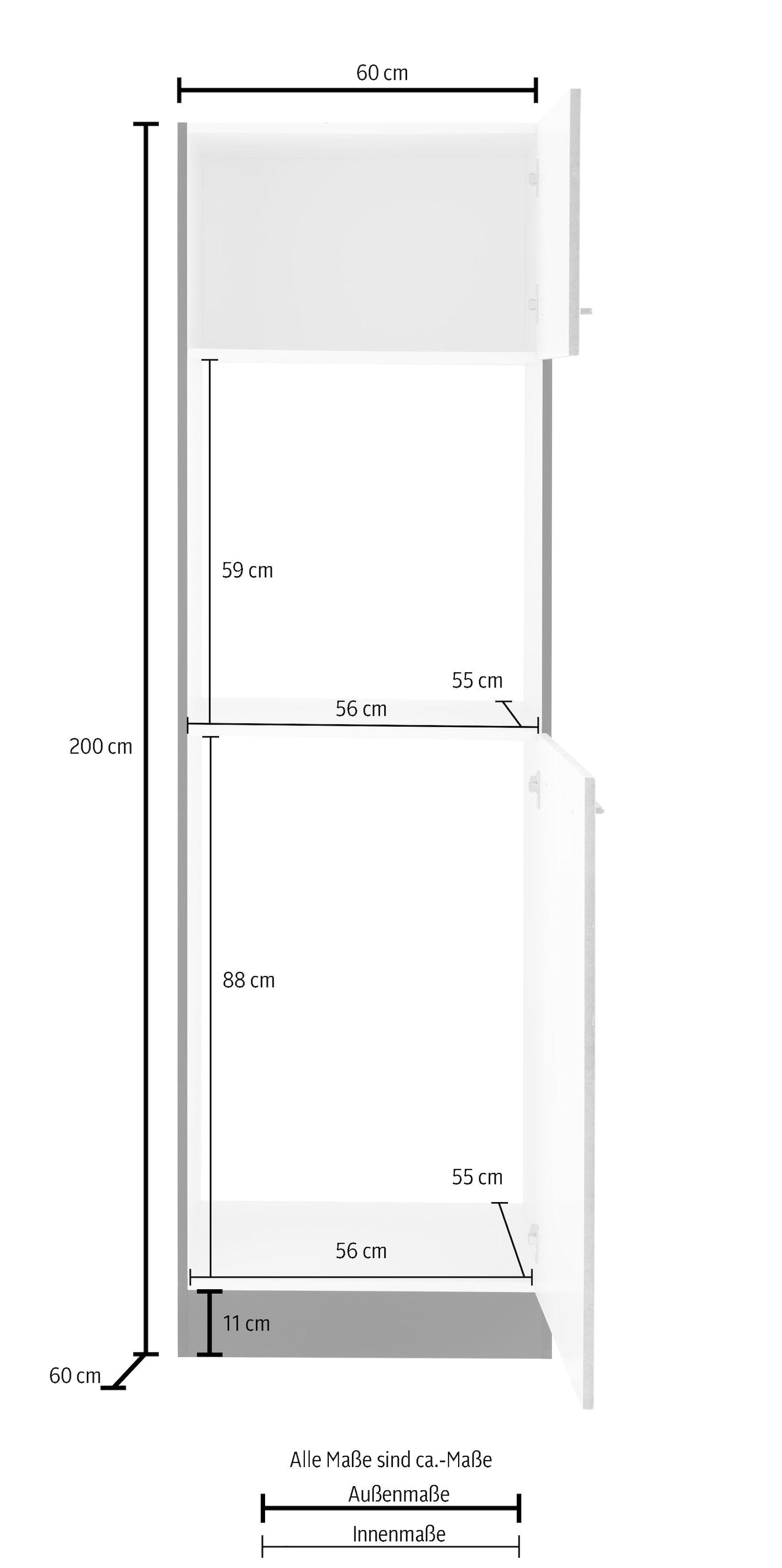 KOCHSTATION Backofen/Kühlumbauschrank »KS-Tulsa« 60 cm breit, 200 cm hoch, mit Nischenmass 88 cm