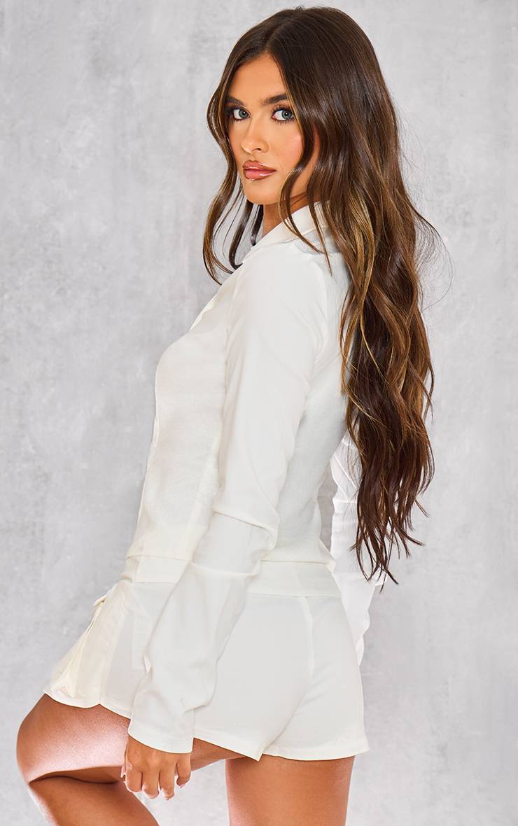Blanc Ensemble Coordonné Chemise Cargo Tissée À Manches Longues