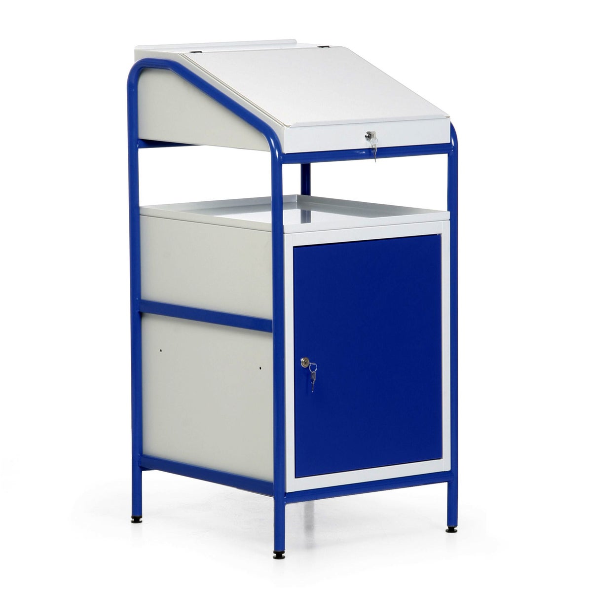 Protaurus stationair staand bureau met ingebouwde kast, 1 deur en plaatstalen plank