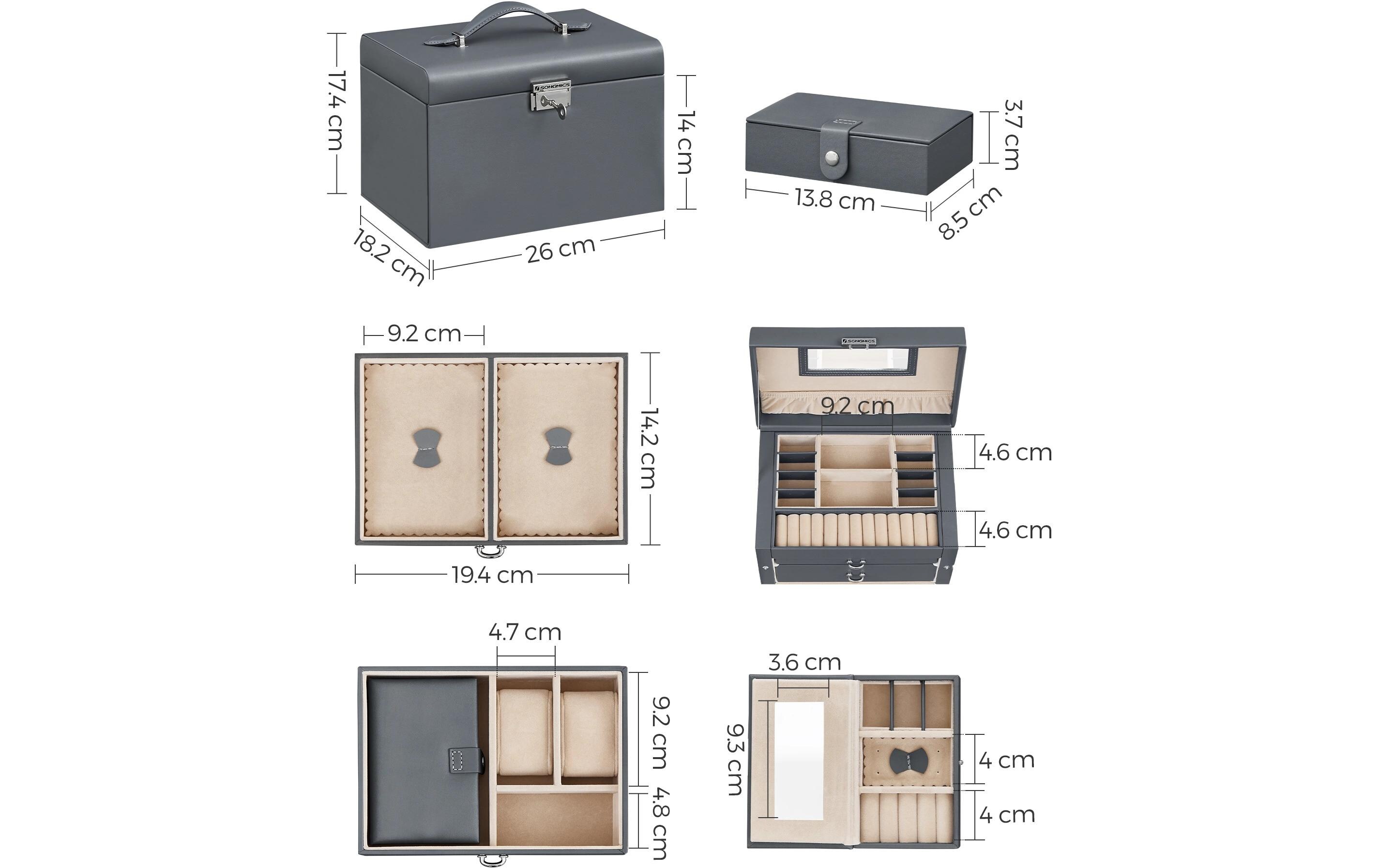 Schmuckschatulle mit Reisebox, GrauSchmuckkasten