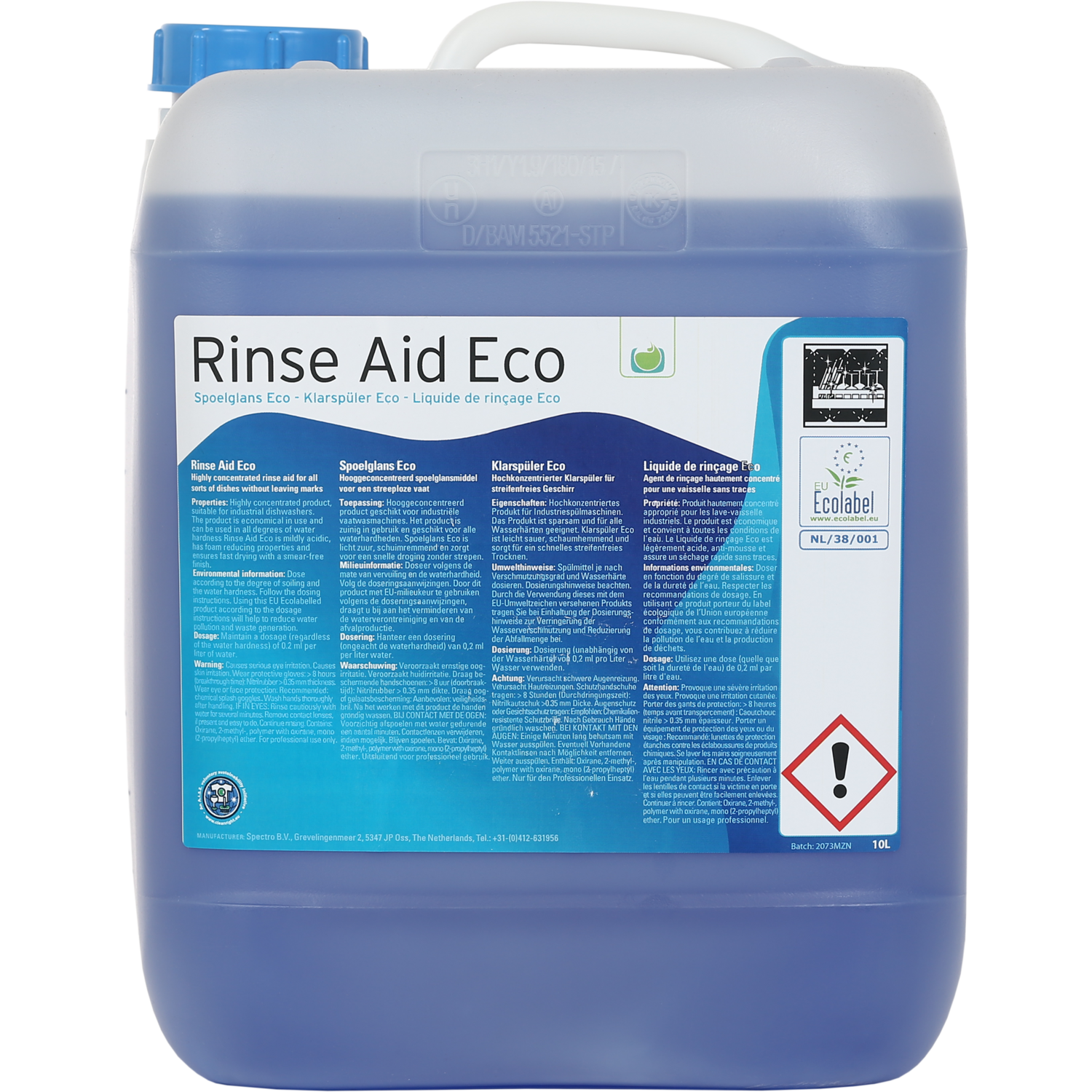 Spectro Glansspoelmiddel, Eco, 10l, ongeparfumeerd, 4.5pH, blauw