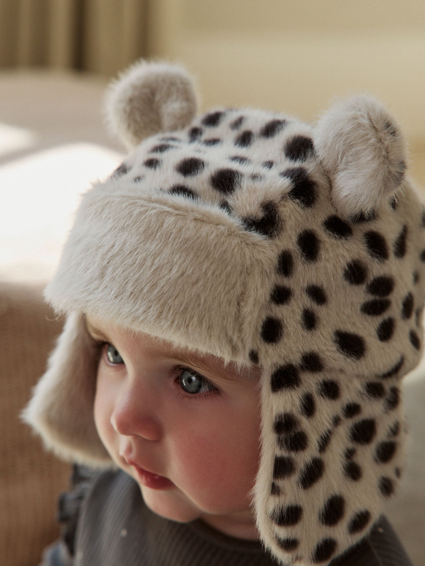 Luipaard-imitatiebont met oren - Baby pilotenmuts (0mnd -2jr)