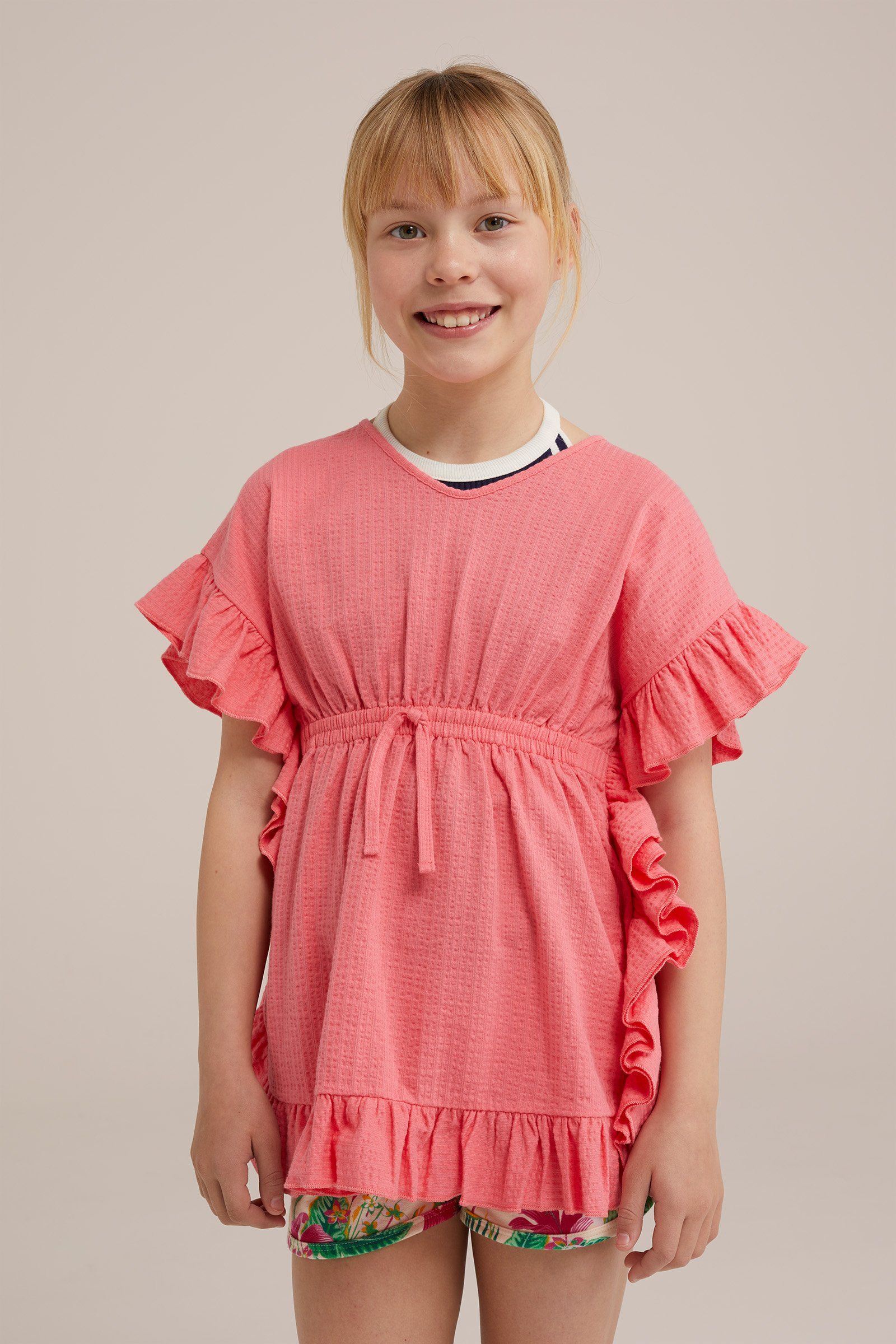 Meisjes strandjurk met structuur WE Fashion Felroze