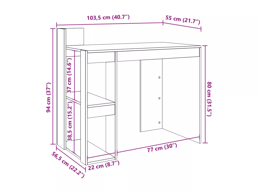 Bureau sonoma gris 103,5x56,5x94 cm bois d'ingénierie