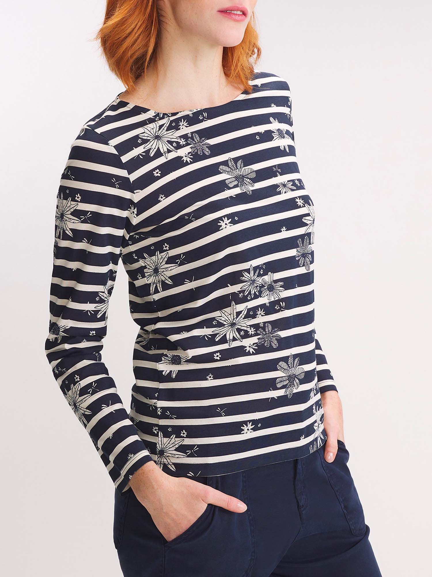 Tee Shirt Femme A Rayures Manches Longues Marine