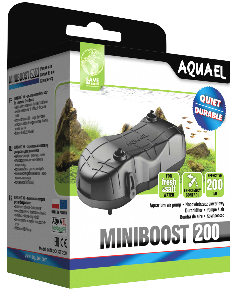 Bomba de ar Aquael 121305 MINIBOOST 200 (230 g), preta