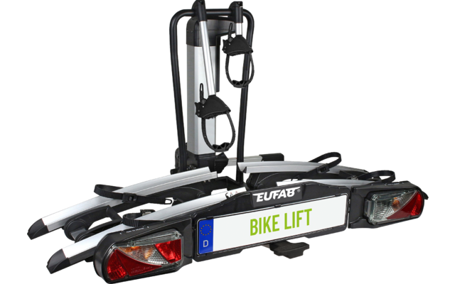 Eufab Bike Lift Fahrradträger für 2 Fahrräder auf der Anhängerkupplung schwarz, E-Bike geeignet