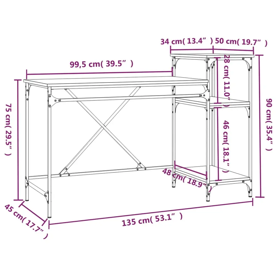 vidaXL - Bureau - Bruin - Bewerkt hout - 135 x 50 x 90 cm