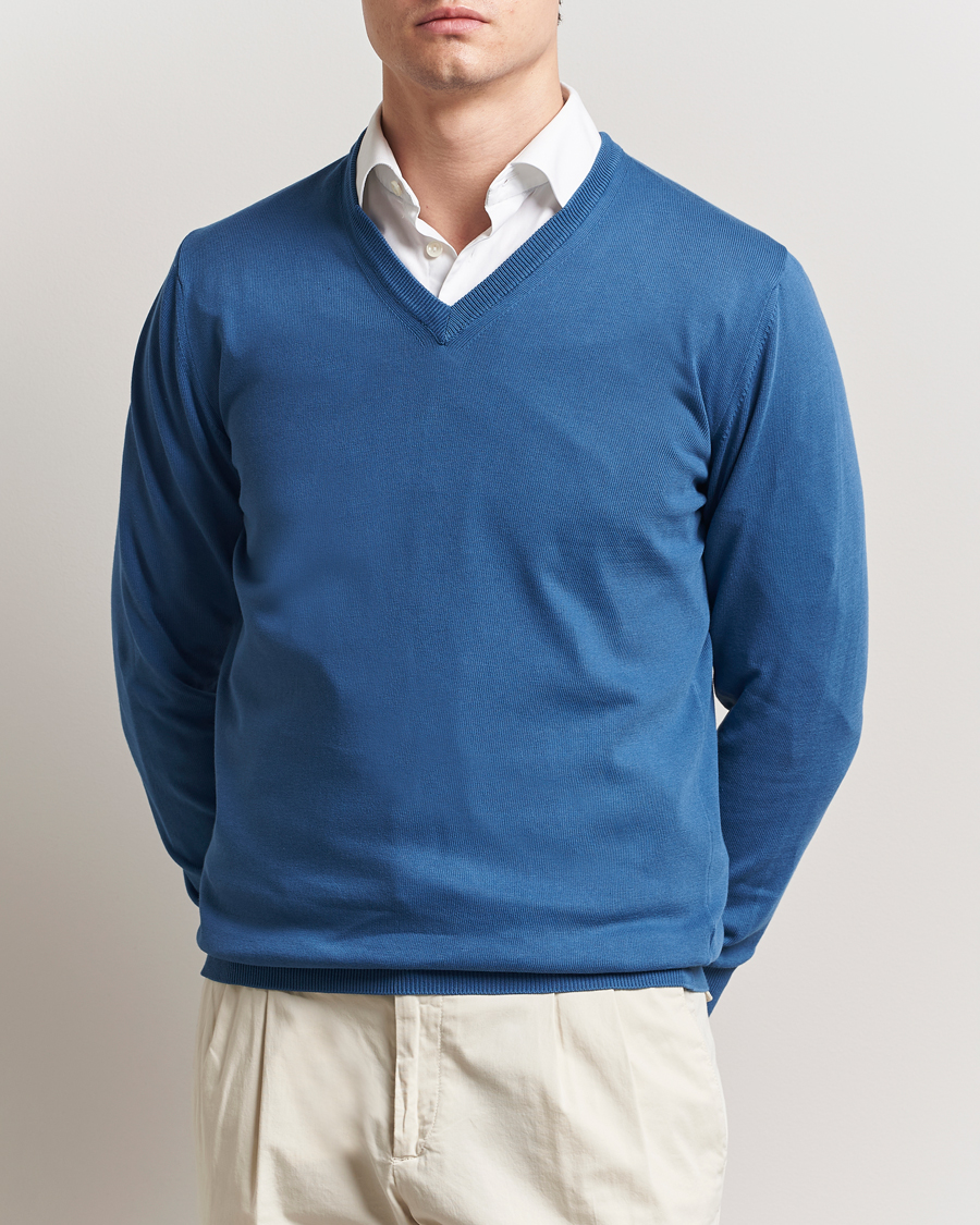 Morgano Supersoft Egyptian Cotton V-Neck Mid Blue
