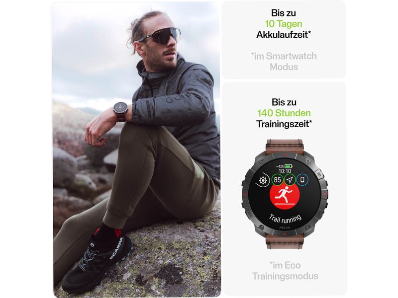 POLAR GPS-Sportuhr Grit X2 PRO Titan Braun Sportuhr mit optischer Pulsmessung und Smartwatch-Navigation