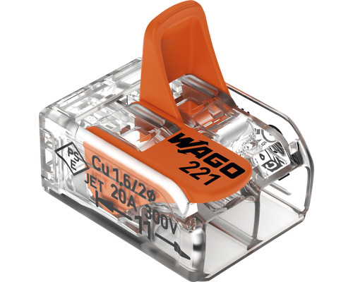 Wago 221-412 COMPACT-aansluitblok 0,14-4 mm² 2-aderige hefboomklem 16 stuks