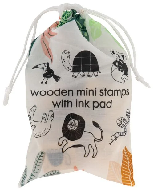mini tampons en bois animaux avec tampon encreur