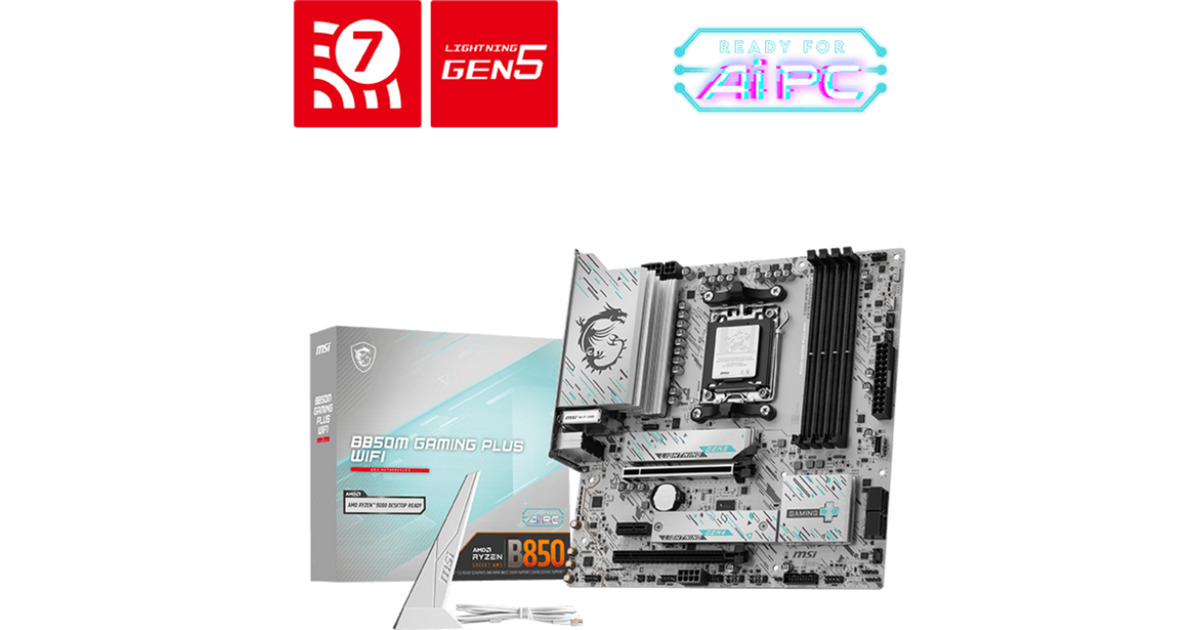 MSIB850M GAMING PLUS WIFI socket AM5 moederbord  (RAID, 5Gb-LAN, Wi-Fi 7, BT, Sound, mATX, Tweedekans)