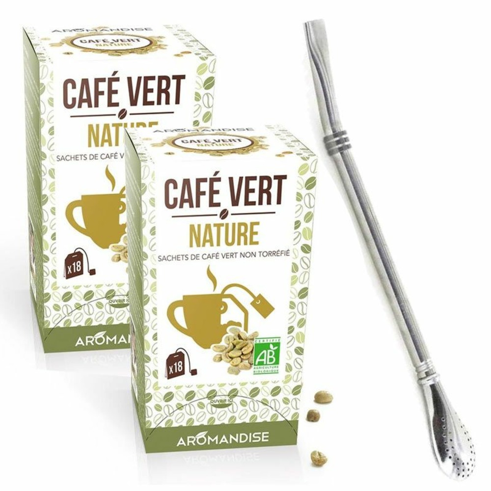 Café vert nature 36 sachets + paille inox avec filtre