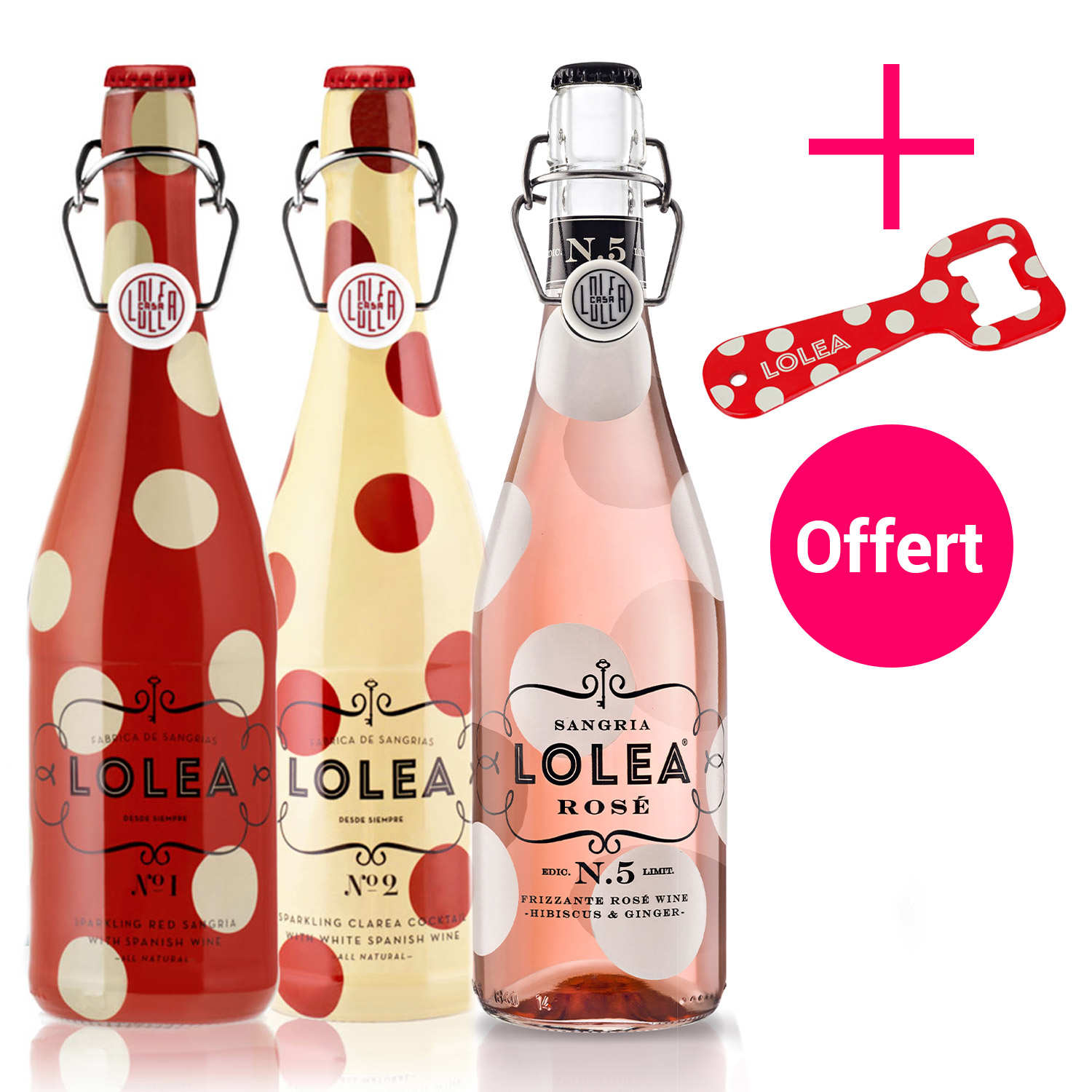 Lot découverte 3 sangrias Lolea (rouge, blanche, rosée) + 1 décapsuleur offert
