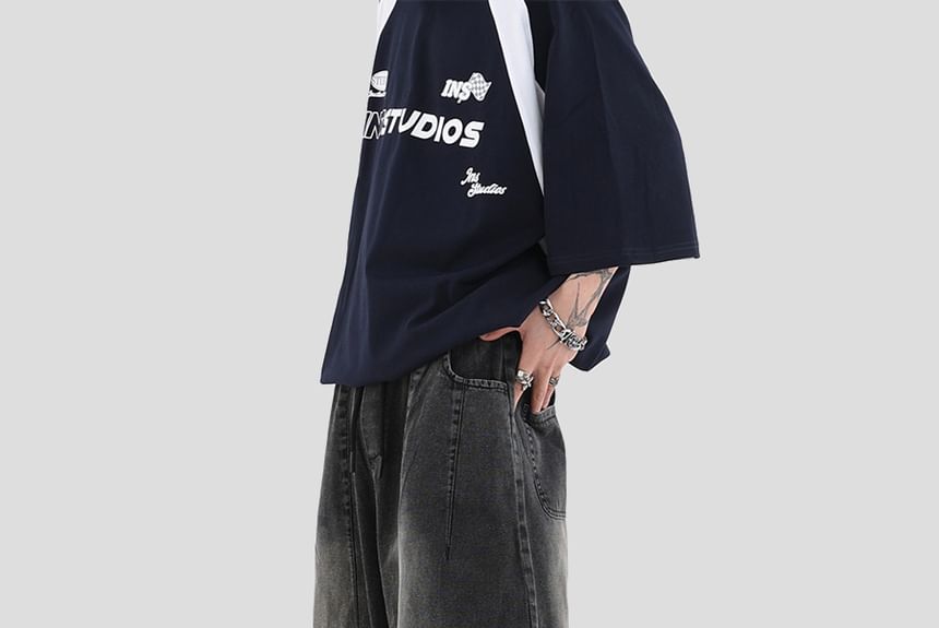 Banash - Mid Rise Washed Wide Leg Jeans