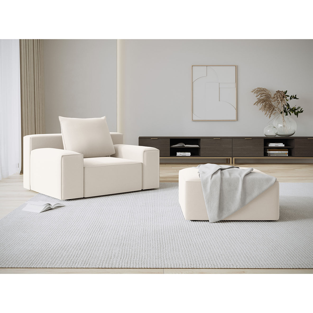 Mazzini Sofas Fauteuil Velours Ivy beige - 130x105x89 cm