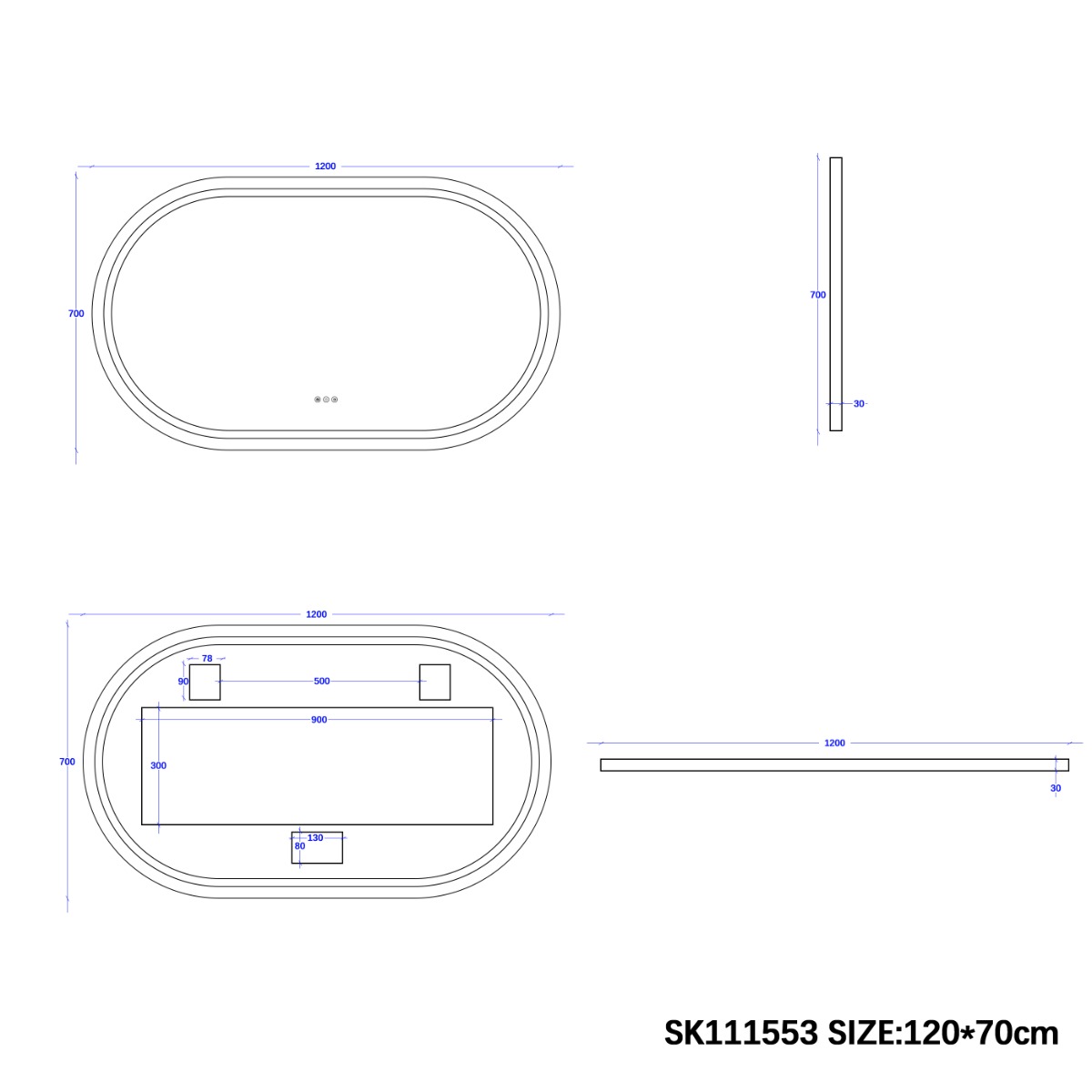 Saniclear Triova ovale spiegel 120x70cm met verwarming, directe en indirecte verlichting