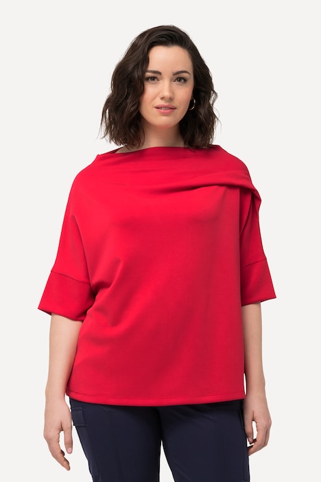 Sweatshirt, Zierfalten, Oversized, Stehkragen, Halbarm