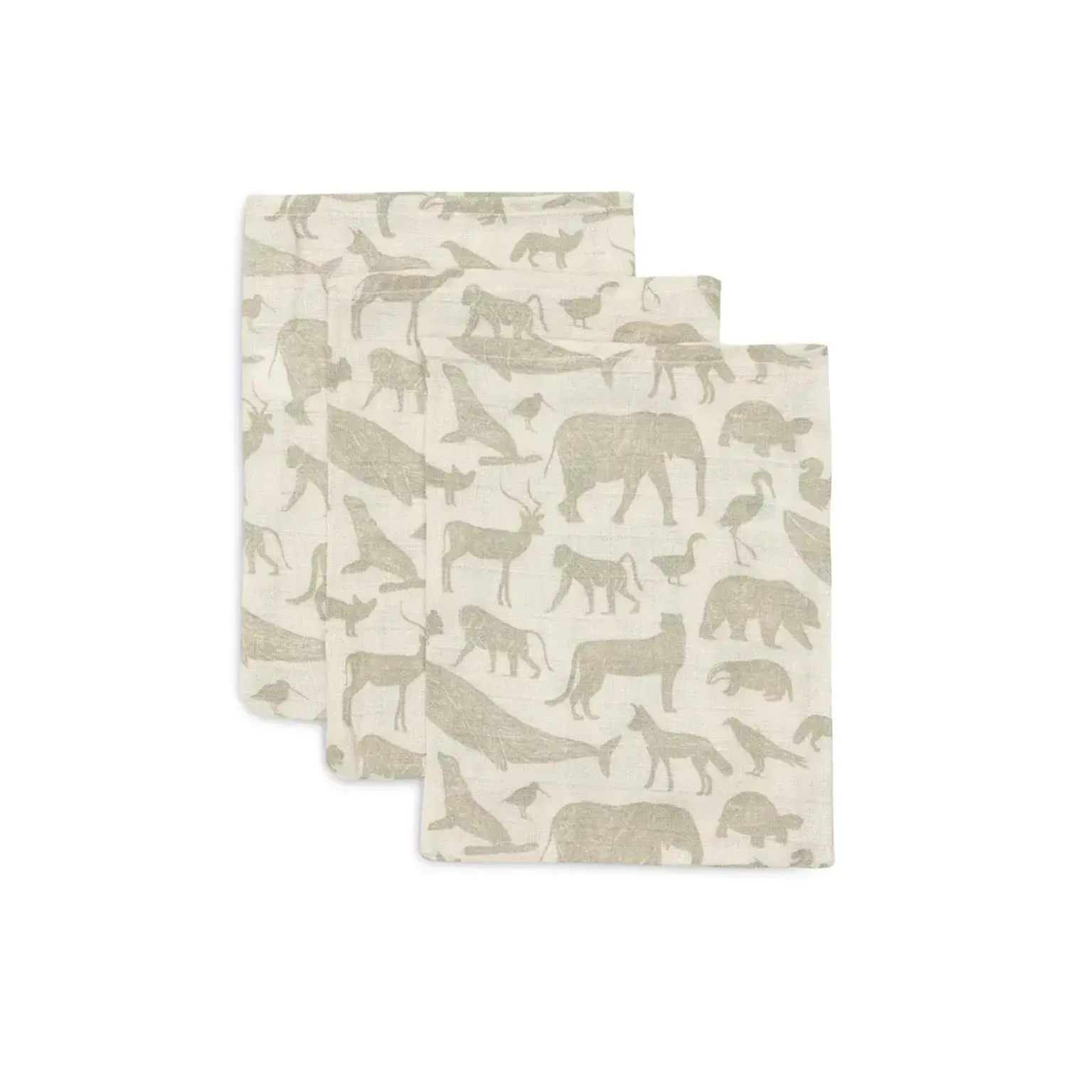 Jollein | Hydrofiel Washandje | Animals | Olive Green | 3 Stuks