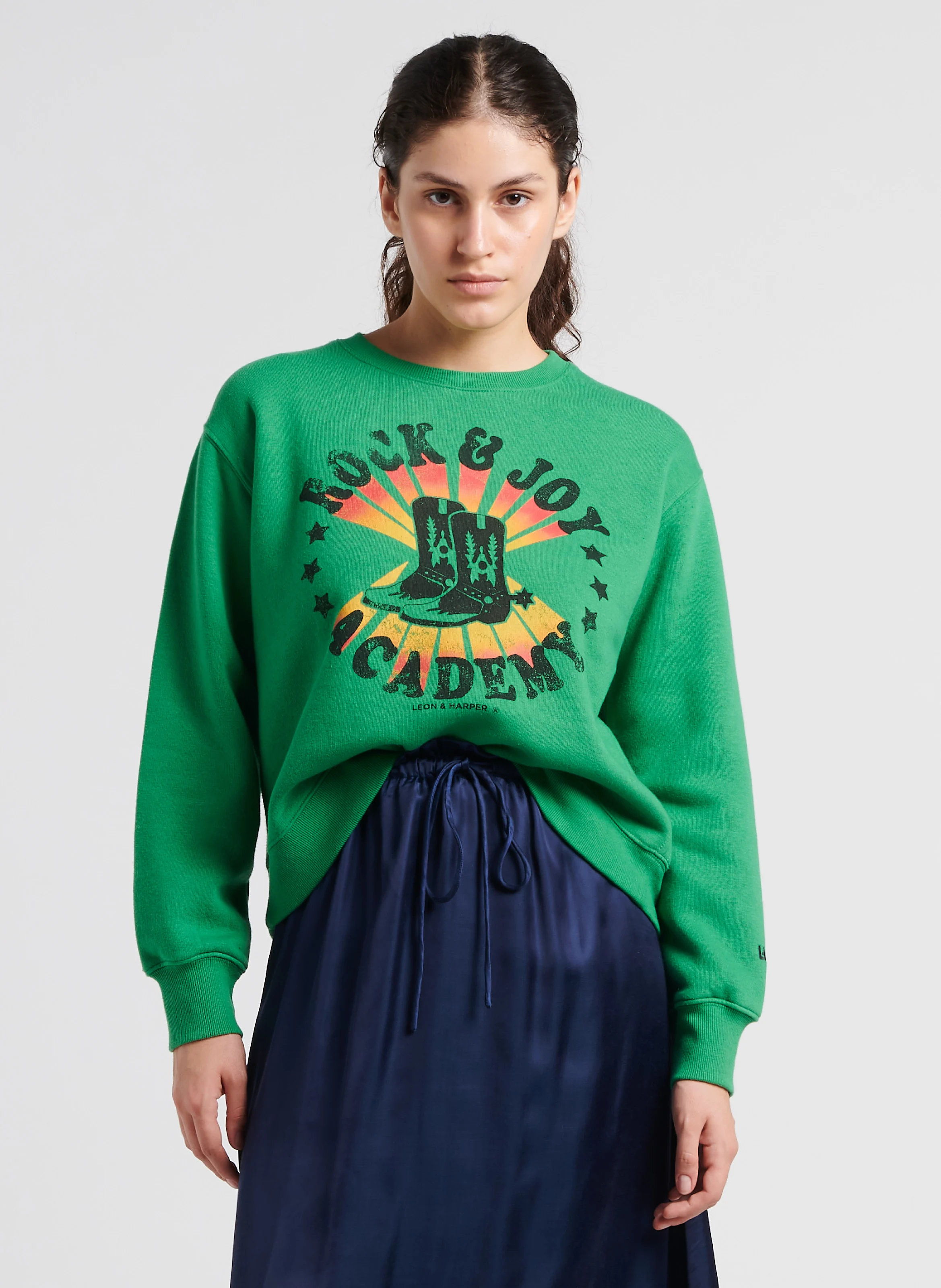SORTIE - Sweat ample col rond sérigraphié en coton mélangé| Vert