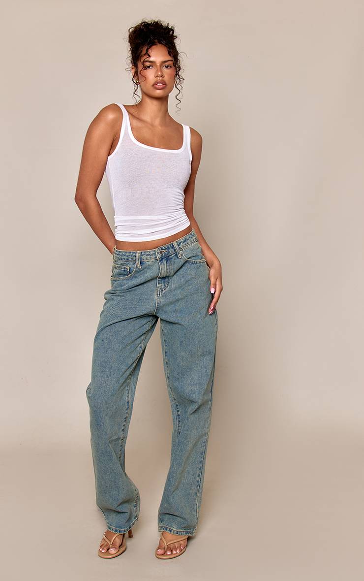 Délavage Vintage Jean Boyfriend Taille Haute