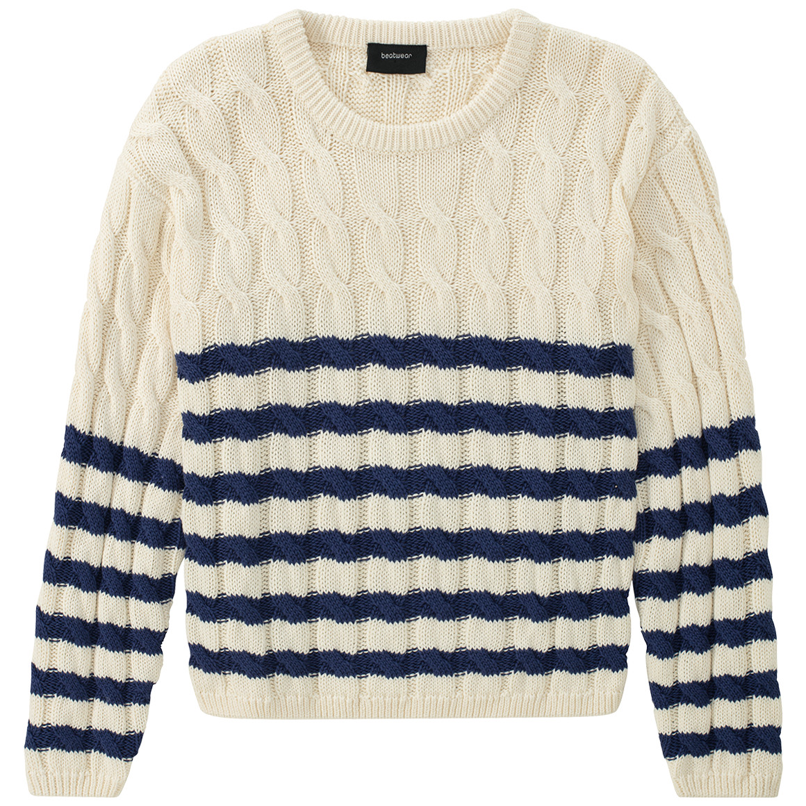 Beatwear Mädchen Strickpullover mit Zopfmuster creme / blau
