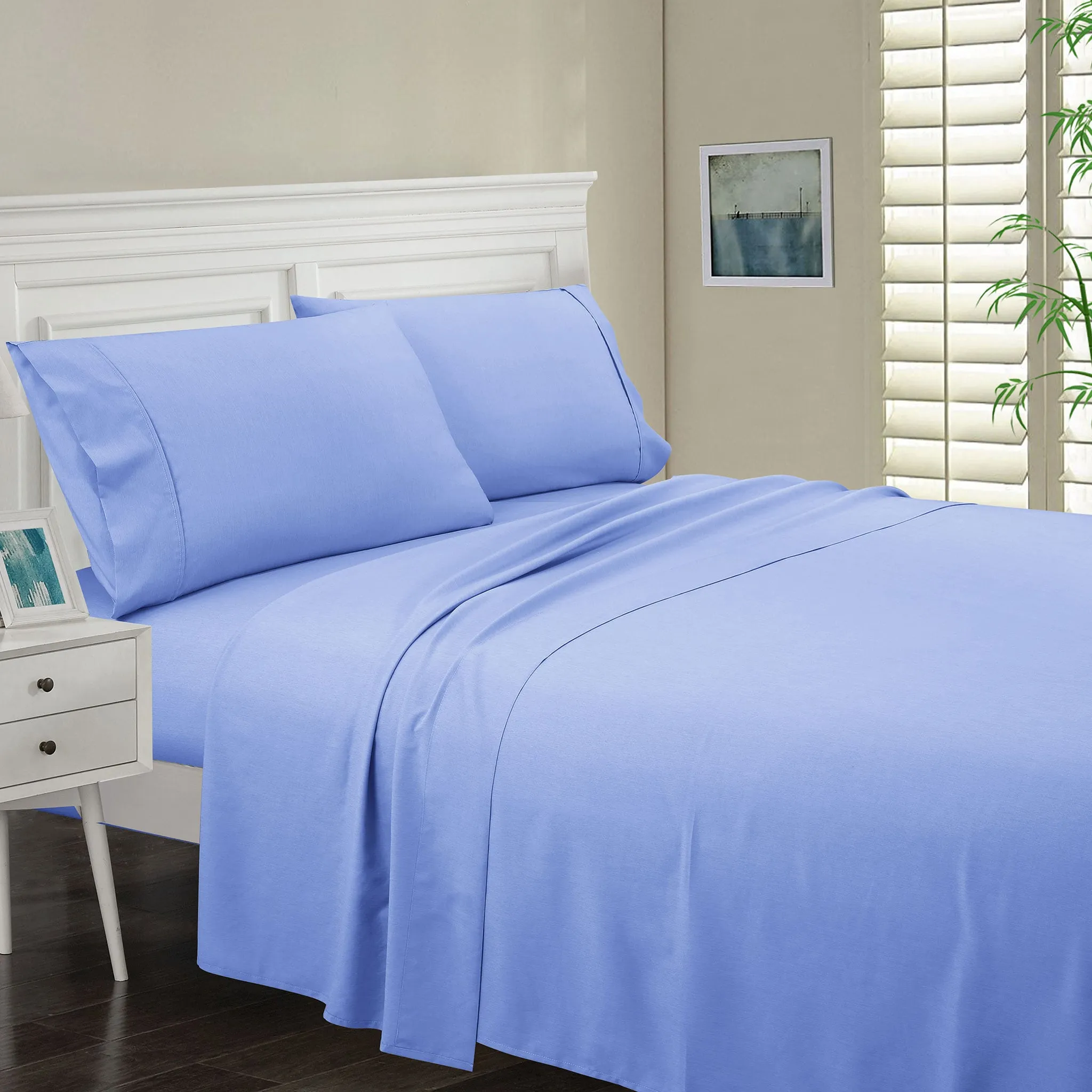 Origami Maison Ensemble Draps en Bambou Lit Simple - Bleu