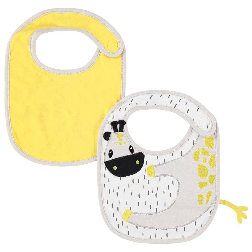 Lot de 2 bavoirs courts avec motif / uni - Ecru