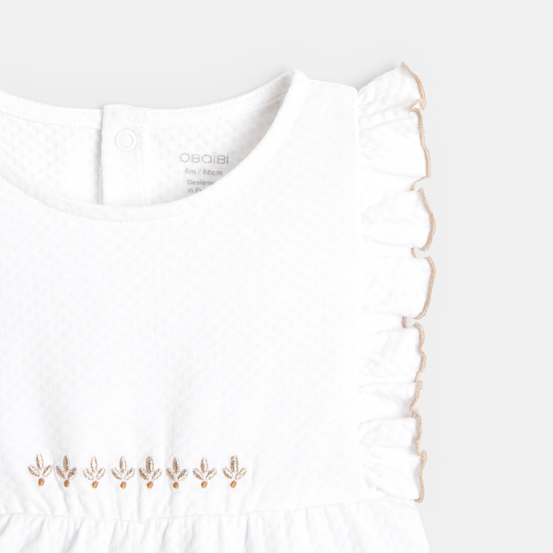 Combinaison maille fantaisie broderies irisées blanc naissance