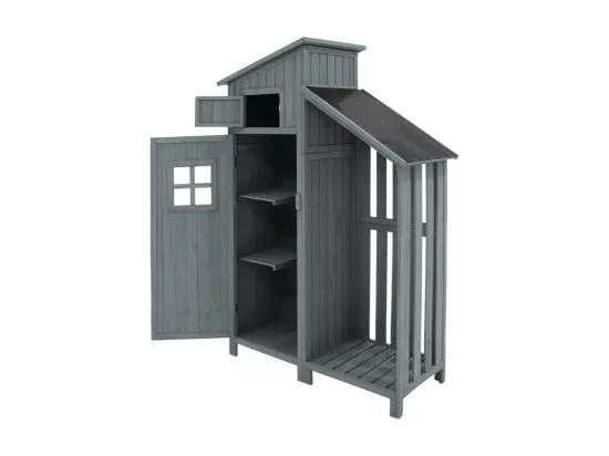 Abri de jardin en bois de sapin - remise à outils avec 2 étagères intégrées - H 173 cm - toit imperméable en PVC - Gris