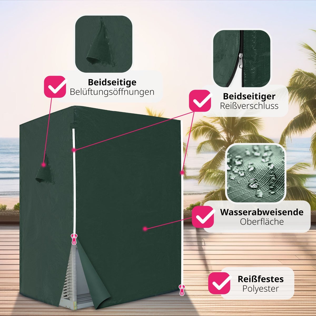 tectake Sylt gestoffeerde strandstoel met uitschuifbare voetensteun, 115 x 158 x 78 cm
