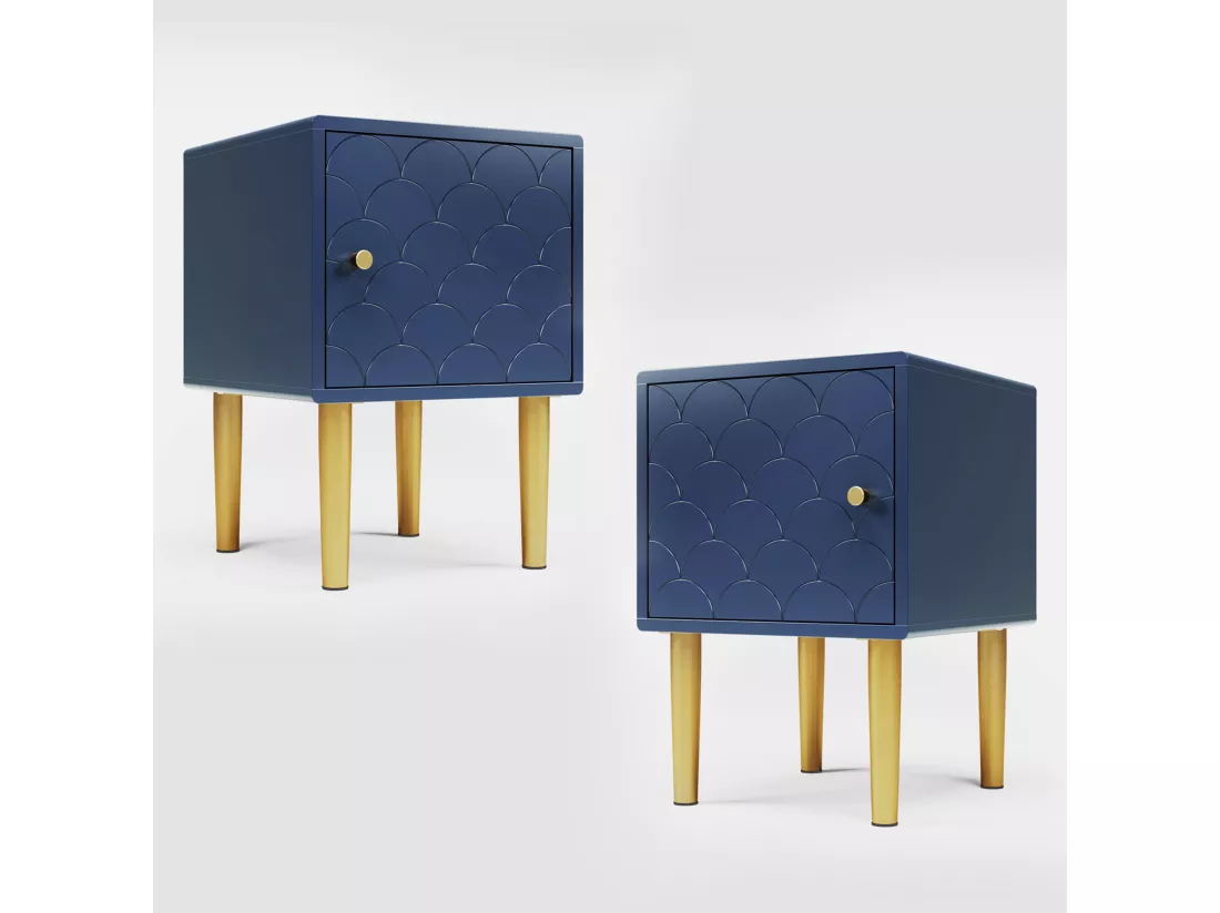 Lot de 2 tables de chevet - 35 x 35 x 50 cm - Panneaux de particules - Bleu marine