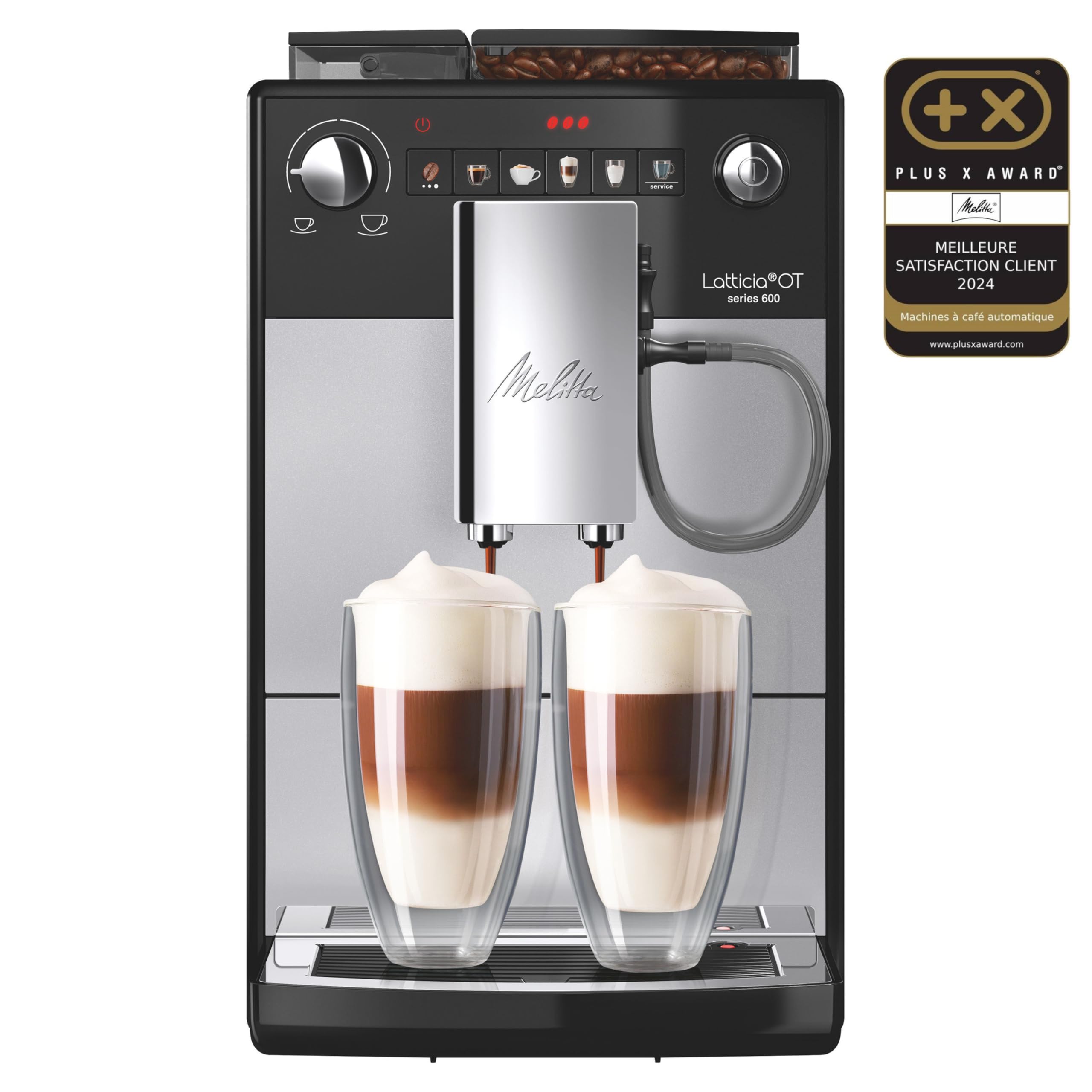 Melitta Latticia One Touch Argent, Machine à Café à Grains avec Broyeur et Système Latte Perfection, Silencieuse, Mode 1 à 2 Tasses, Automatique, F300