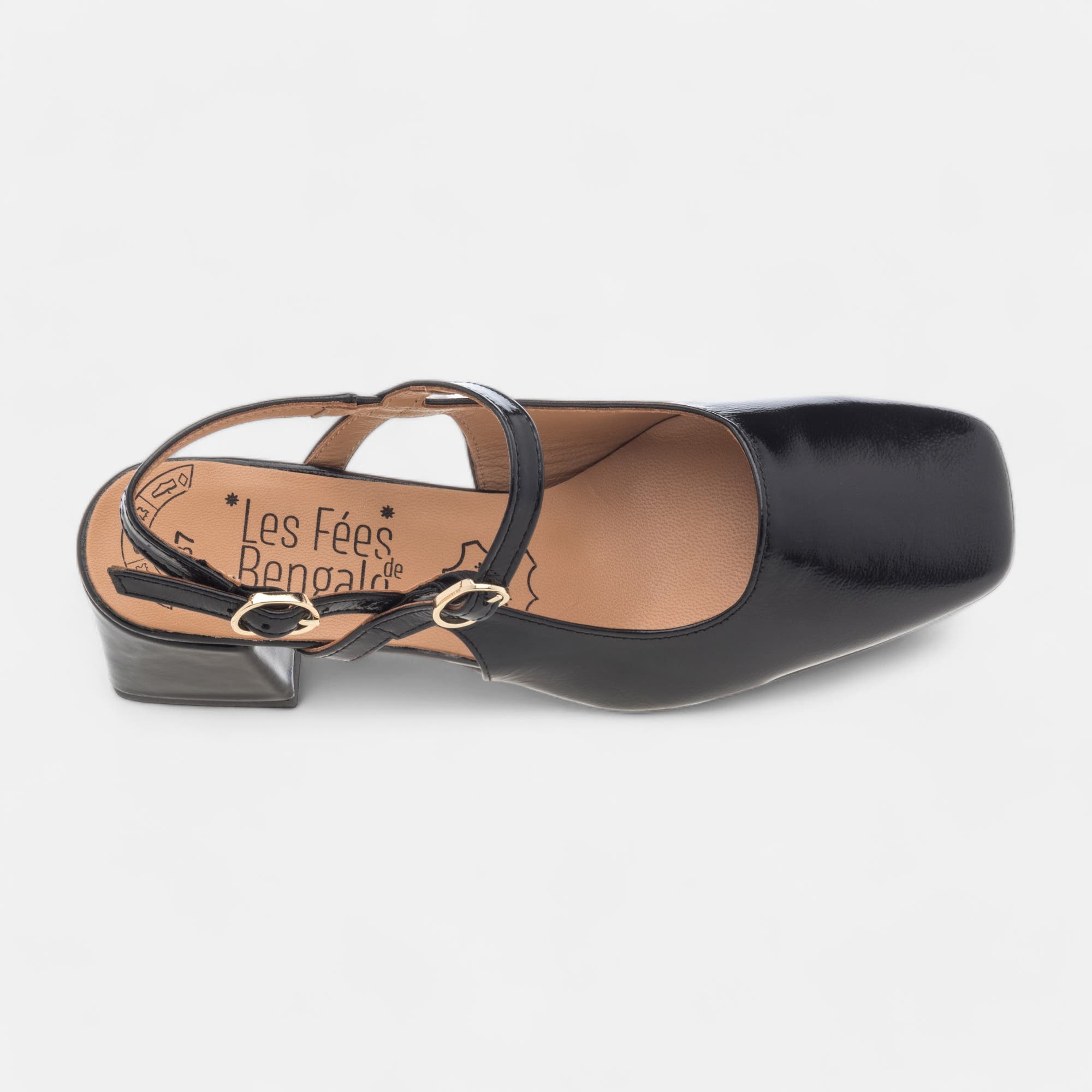 Escarpins avec bride arrière à talon Femme en cuir noir